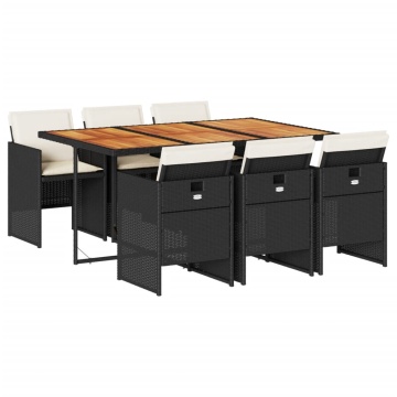 Set mobilier de grădină cu perne, 7 piese, negru, poliratan - Img 2
