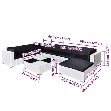 Set mobilier de grădină cu perne, 8 piese, alb, poliratan - Img 10