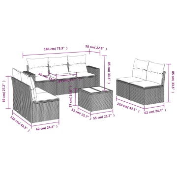 Set mobilier de grădină cu perne, 8 piese gri deschis poliratan - Img 3