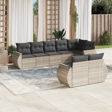 Set mobilier de grădină cu perne, 8 piese gri deschis poliratan - Img 1