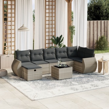 Set mobilier de grădină cu perne, 8 piese gri deschis poliratan - Img 1