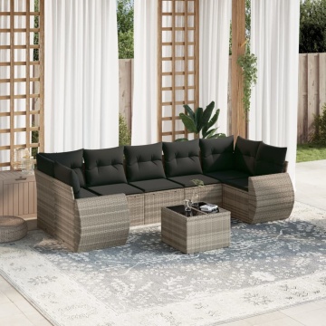 Set mobilier de grădină cu perne, 8 piese gri deschis poliratan - Img 1