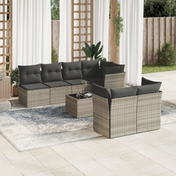 Set mobilier de grădină cu perne, 8 piese gri deschis poliratan - Img 1
