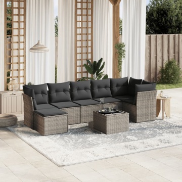 Set mobilier de grădină cu perne, 8 piese gri deschis poliratan - Img 1