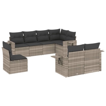 Set mobilier de grădină cu perne, 8 piese gri deschis poliratan - Img 2