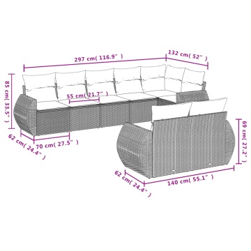Set mobilier de grădină cu perne, 8 piese gri deschis poliratan - Img 3