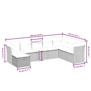 Set mobilier de grădină cu perne, 8 piese gri deschis poliratan - Img 4