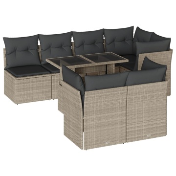 Set mobilier de grădină cu perne, 8 piese gri deschis poliratan - Img 2