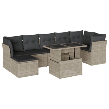 Set mobilier de grădină cu perne, 8 piese gri deschis poliratan - Img 2