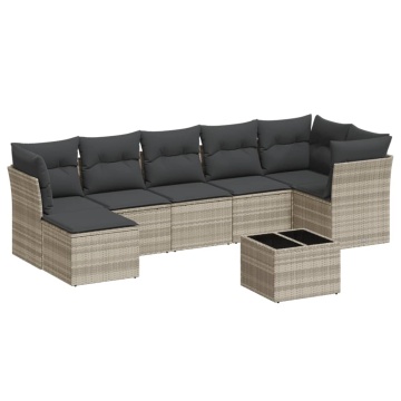 Set mobilier de grădină cu perne, 8 piese gri deschis poliratan - Img 2
