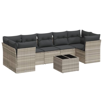 Set mobilier de grădină cu perne, 8 piese gri deschis poliratan - Img 2