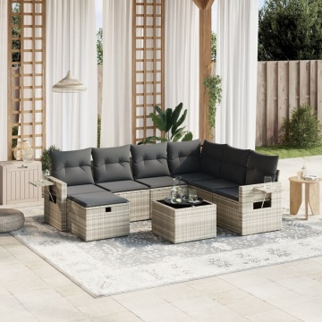 Set mobilier de grădină cu perne, 8 piese gri deschis poliratan - Img 1
