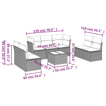 Set mobilier de grădină cu perne, 8 piese gri deschis poliratan - Img 3