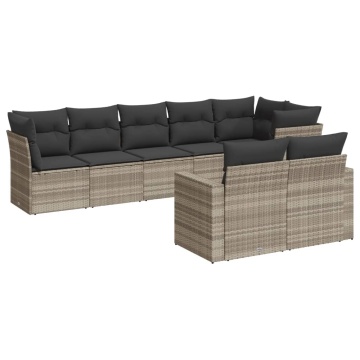 Set mobilier de grădină cu perne, 8 piese gri deschis poliratan - Img 2