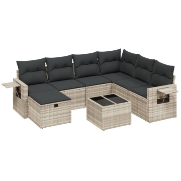 Set mobilier de grădină cu perne, 8 piese gri deschis poliratan - Img 2