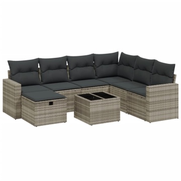 Set mobilier de grădină cu perne, 8 piese gri deschis poliratan - Img 2