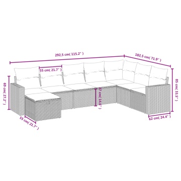 Set mobilier de grădină cu perne, 8 piese gri deschis poliratan - Img 4