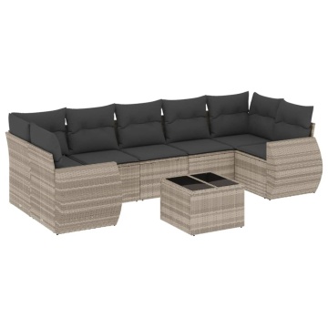 Set mobilier de grădină cu perne, 8 piese gri deschis poliratan - Img 2