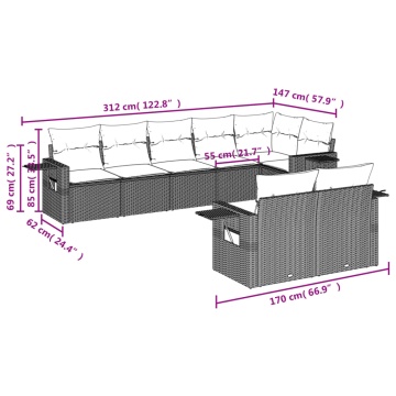 Set mobilier de grădină cu perne, 8 piese gri deschis poliratan - Img 7