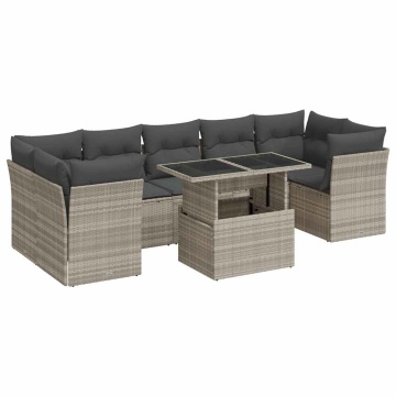 Set mobilier de grădină cu perne, 8 piese gri deschis poliratan - Img 2