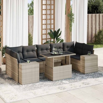 Set mobilier de grădină cu perne, 8 piese gri deschis poliratan - Img 1