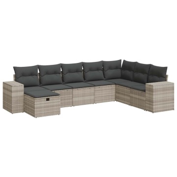 Set mobilier de grădină cu perne, 8 piese gri deschis poliratan - Img 2