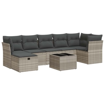 Set mobilier de grădină cu perne, 8 piese gri deschis poliratan - Img 2