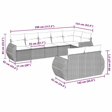 Set mobilier de grădină cu perne, 8 piese gri deschis poliratan - Img 6