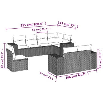 Set mobilier de grădină cu perne, 8 piese gri deschis poliratan - Img 6