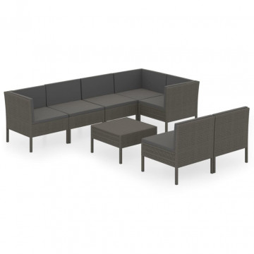 Set mobilier de grădină cu perne, 8 piese, gri, poliratan - Img 2