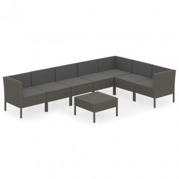 Set mobilier de grădină cu perne, 8 piese, gri, poliratan - Img 2