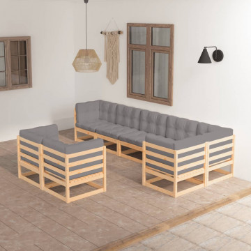 Set mobilier de grădină cu perne, 8 piese, lemn masiv de pin - Img 1