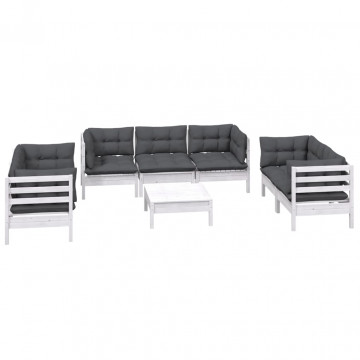 Set mobilier de grădină cu perne, 8 piese, lemn masiv de pin - Img 3