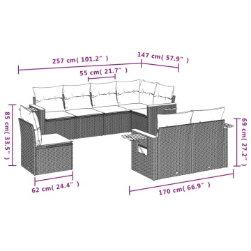 Set mobilier de grădină cu perne, 8 piese, negru, poliratan - Img 7