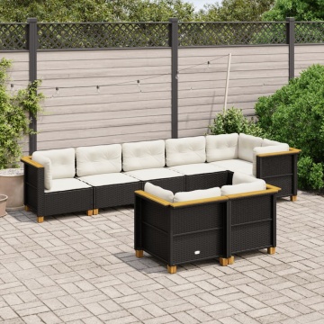 Set mobilier de grădină cu perne, 8 piese, negru, poliratan - Img 1