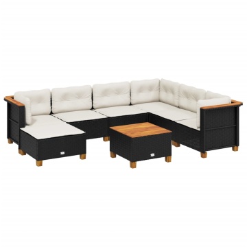 Set mobilier de grădină cu perne, 8 piese, negru, poliratan - Img 2