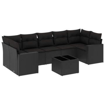 Set mobilier de grădină cu perne, 8 piese, negru, poliratan - Img 2
