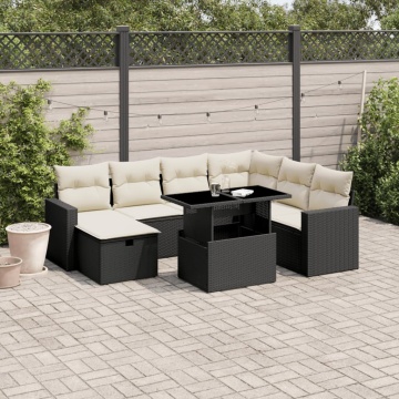 Set mobilier de grădină cu perne, 8 piese, negru, poliratan - Img 1