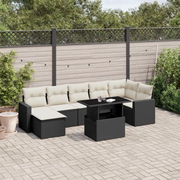 Set mobilier de grădină cu perne, 8 piese, negru, poliratan - Img 1