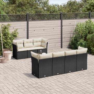 Set mobilier de grădină cu perne, 8 piese, negru, poliratan - Img 1