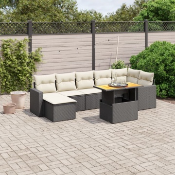 Set mobilier de grădină cu perne, 8 piese, negru, poliratan - Img 1