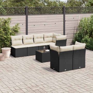 Set mobilier de grădină cu perne, 8 piese, negru, poliratan - Img 1