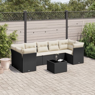 Set mobilier de grădină cu perne, 8 piese, negru, poliratan - Img 1