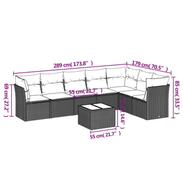 Set mobilier de grădină cu perne, 8 piese, negru, poliratan - Img 3