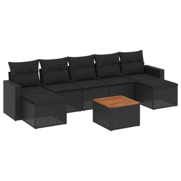 Set mobilier de grădină cu perne, 8 piese, negru, poliratan - Img 2