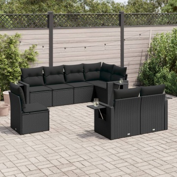 Set mobilier de grădină cu perne, 8 piese, negru, poliratan - Img 1
