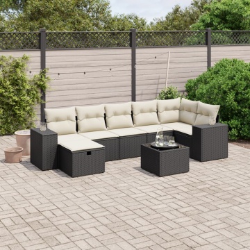 Set mobilier de grădină cu perne, 8 piese, negru, poliratan - Img 1