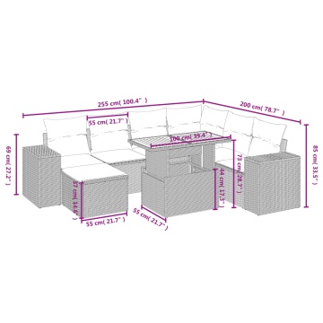 Set mobilier de grădină cu perne, 8 piese, negru, poliratan - Img 4