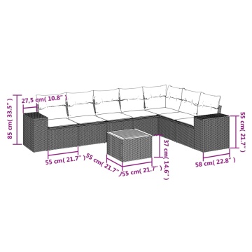 Set mobilier de grădină cu perne, 8 piese, negru, poliratan - Img 3