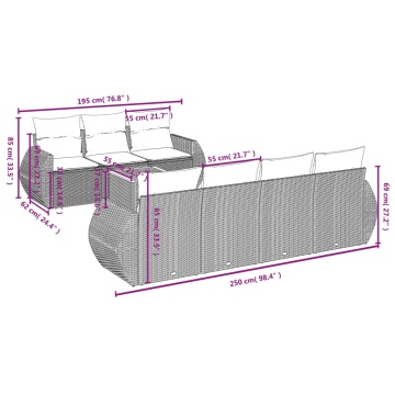 Set mobilier de grădină cu perne, 8 piese, negru, poliratan - Img 3